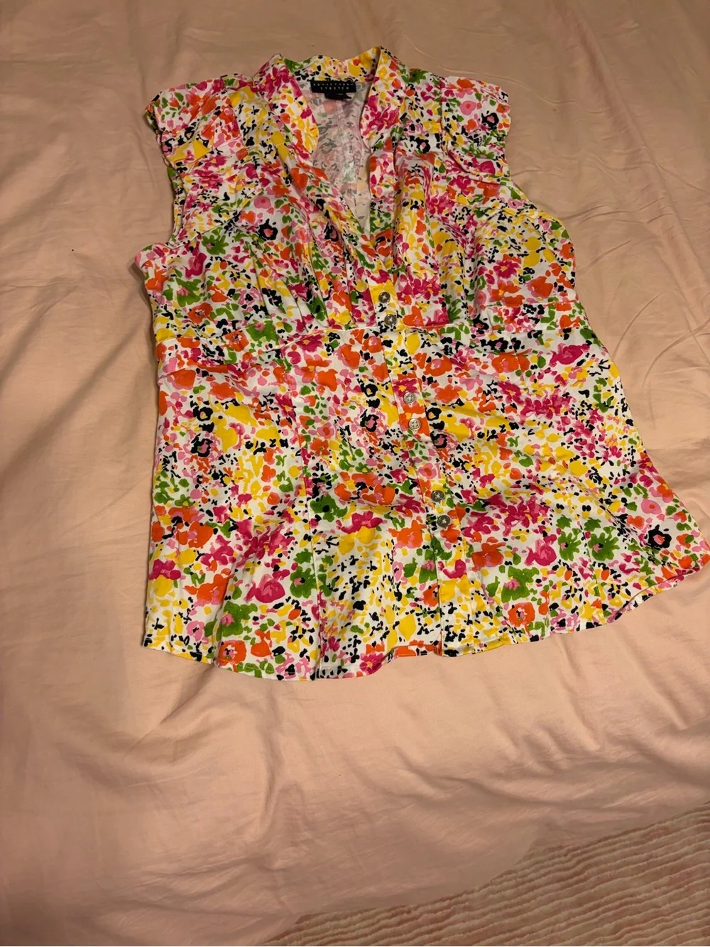 Sleeveless Floral Button-Front Top - Bright Multicolor